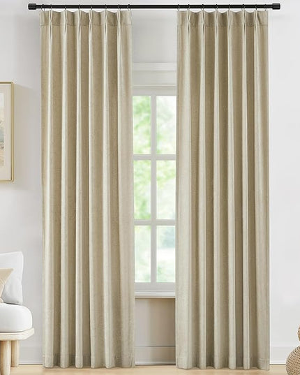 Vision Home Pinch Pleated Light Filtering Curtains Velvet Chenille Window Curtains 108 inch for Living Room Bedroom Semi-Blackout Pinch Pleat Drapes with Hooks 36" Wx108Lx2,Oatmeal Tan