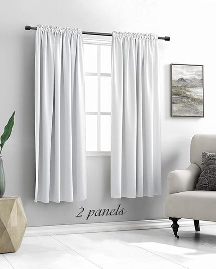 DONREN Greyish White Room Darkening Window Curtain Panels - Off White Thermal Insulated Rod Pocket Curtains for Bathroom (42 Width x 63 Length,2 Panels)
