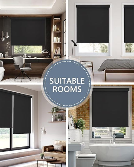 AOSKY Blackout Roller Shades Cordless Blinds for Windows, Free-Stop Shades with Valance, Thermal Insulated Fabric, UV Protection, Natural Woven Blinds for Home and Office (65" W x 72" H, Black)