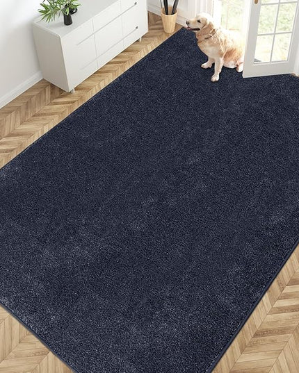 PURRUGS Easy Care Area Rug 6ft x 9ft, Non-Slip Washable Entryway Rug, Stain Resistant Accent Rug for Hallway, Living Room, Bedroom and Mudroom, Navy Blue