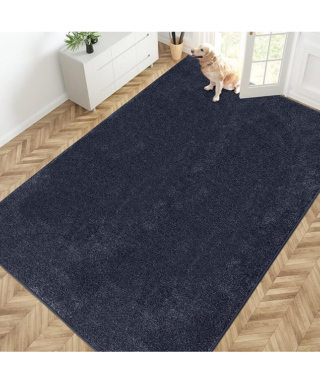 PURRUGS Easy Care Area Rug 6ft x 9ft, Non-Slip Washable Entryway Rug, Stain Resistant Accent Rug for Hallway, Living Room, Bedroom and Mudroom, Navy Blue