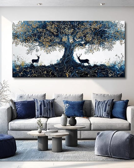 XIGUANGART Tree of Life Art Prints Large Canvas Wall Art for Living Room Inspiration Elk Farmhouse Paintings Pictures Modern Abstract Artwork Wall Decor Bedroom Home Office Posters Decoration 24X48