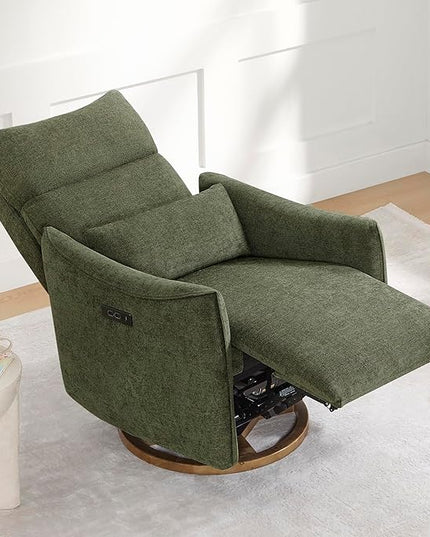 CHITA Swivel Rocker Recliner Chair, Power Nursery Glider Recliner, Nursery Rocking Chair with Adjustable Power Headrest, FSC Certified, Solid Wood Base, Moss Green
