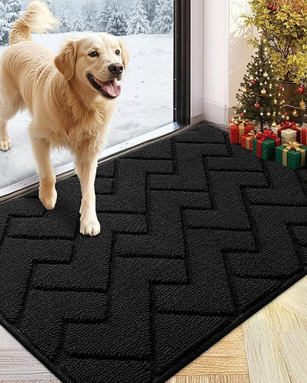 hicorfe Indoor Doormat,Front Back Door Mat Rubber Backing Non Slip Door Mats 24"x35" Absorbent Resist Dirt Entrance Doormat Inside Floor Mats for Entryway Washable Low-Profile(Black)