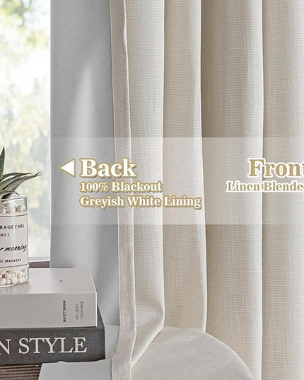 MYSKY HOME Beige Blackout Curtains 84 inches Long Natural Pinch Pleated Curtains for Living Room Bedroom 100% Room Darkening Black Out Window Drapes with Hooks Back Tab, 40" Wide per Panel, 2 Pieces