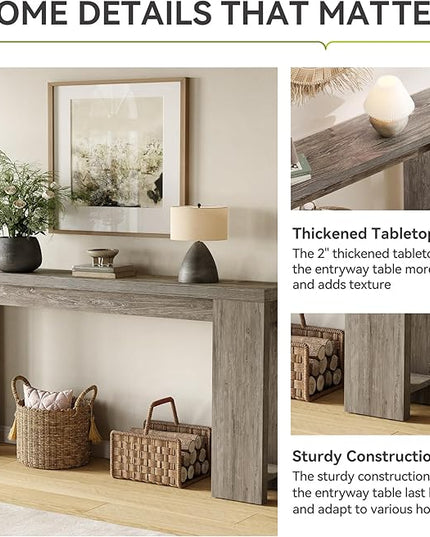 LITTLE TREE 70.9-Inch Long Entryway Table, Farmhouse Sofa Console Table for Living Room, Entryway, Hallway, Grey