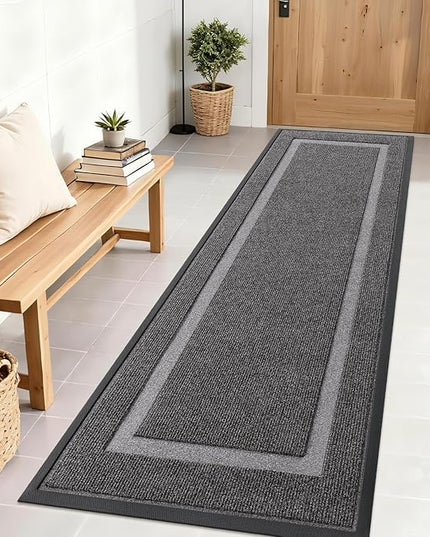 OLANLY Front Door Mat Indoor Outdoor Entrance, Waterproof All-Season, All-Weather Doormat, Sturdy Natural Rubber, Fade Resistant, Low Profile, Easy Clean Patio Porch Entryway Mat, 71x23, Dark Grey