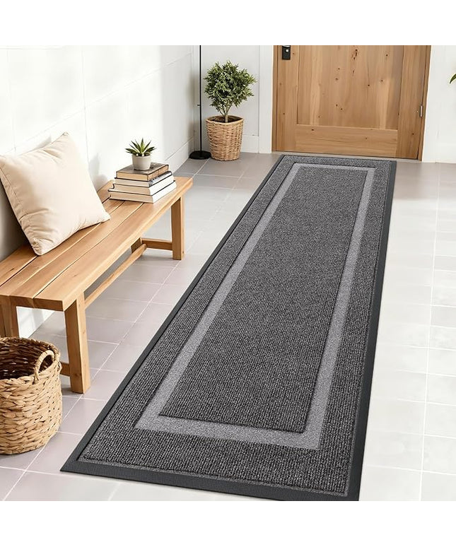 OLANLY Front Door Mat Indoor Outdoor Entrance, Waterproof All-Season, All-Weather Doormat, Sturdy Natural Rubber, Fade Resistant, Low Profile, Easy Clean Patio Porch Entryway Mat, 71x23, Dark Grey