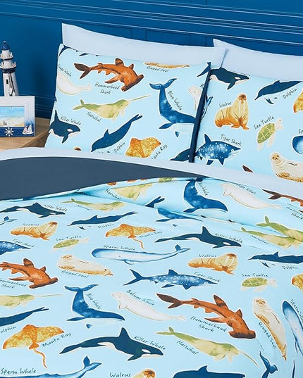 Full Size Comforter Set for Boys-7 Pieces Ocean Animals Glow in The Dark Full Bedding Sets for Kids, Ultra Soft Bed in A Bag with Sheets