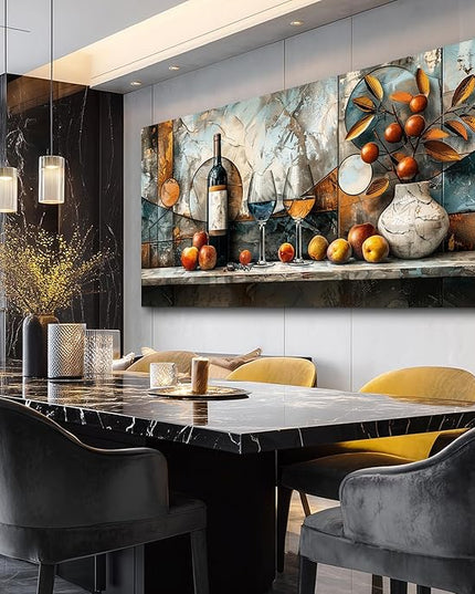 XIGUANGART Wine Bottle Still Life Wall Art, Kitchen Large Canvas Paintings,Dining Room Walls Artwork Abstract Pictures Wall Decor for Living Room Bar Art Prints Modern Home Decorations Ready To Hang