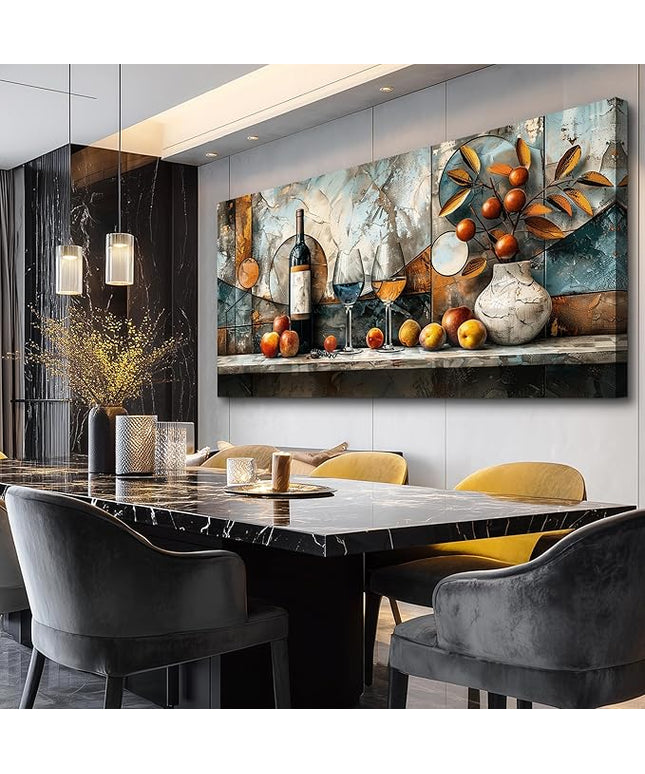 XIGUANGART Wine Bottle Still Life Wall Art, Kitchen Large Canvas Paintings,Dining Room Walls Artwork Abstract Pictures Wall Decor for Living Room Bar Art Prints Modern Home Decorations Ready To Hang