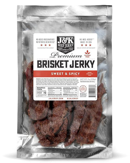 J&K Jerky Sweet & Spicy Brisket, Small Batch Handcrafted Beef Jerky 7 oz