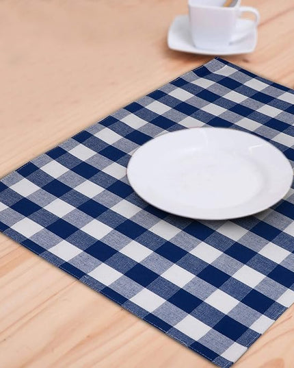 Urban VillaPlacemats for Dining Table 100% Cotton Placemats 14''x20'' Over Sized Tablemats Set of 6 Placemats Blue/White Buffalo Check Tablemats for Family Dinners Wedding PartiesPlacemats