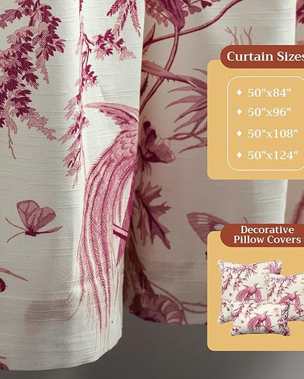Maison d' Hermine Curtains for Living Room 100% Cotton 124 inch Length Two Panels Light Filtering Toile Curtains for Bedroom Windows with Rod and Loop Pockets (Paradise Lacquer Red, 50" W x 124" L)