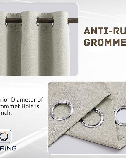 Extra Lenght 100% Blackout Linen Textured Curtains 120 Inch Length 2 Panels Set for Living Room, Bedroom, Full Blackout Curtains with Grommets Top, Natural Linen, 52" W x 120" L, 2 Panels