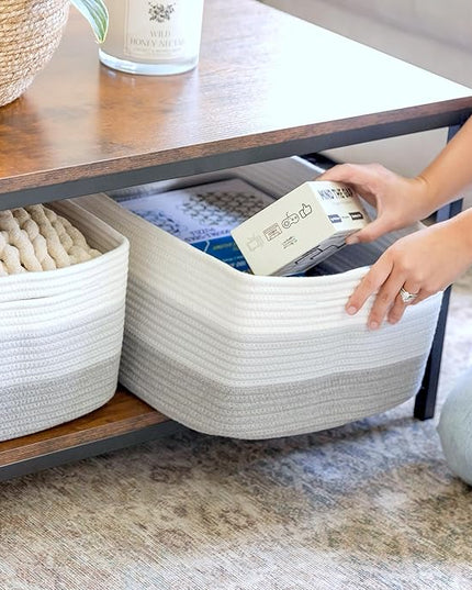 NaturalCozy Storage Baskets 16.8”x13”x7.6” Cotton Rope Woven Baskets for Organizing 3-Pack | Toy Storage Bins | Basket for Shelves, Laundry, Blanket, Clothes, Closet, Kitchen, Bathroom, Gifts