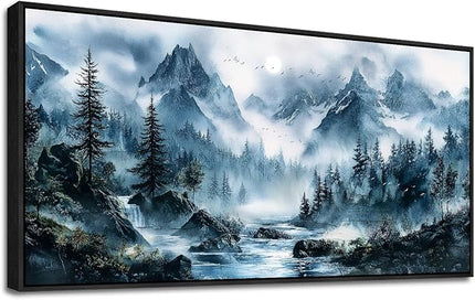 ERQINHUA Large Wall Decor For Bedroom Black Framed Canvas Wall Art For Living Room Office Decorations Misty Forest Wall Paintings Tree Landscape Pictures Artwork Modern Home Decor 30x60 Inches