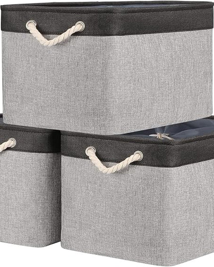 TheWarmHome Organization and Storage Basket for Shelves - 20x16x14 inch Jumbo 3 Pack Collapsible Storage Bins for Organizing, Fabric Storage Cubes for Organizer Gift Toy Closet (Black & Grey)