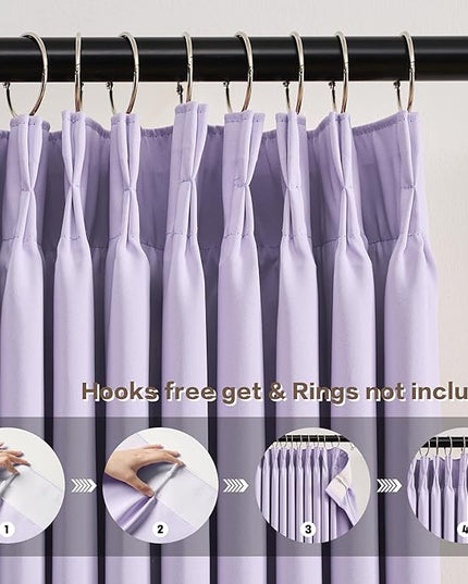 KEQIAOSUOCAI Pinch Pleated Curtains 120 Inches Long, Energy Saving Window Treatment Privacy Drapery for Living Room, Vertical Track System Elegant Hook Panels(Lavender, 2 Pieces, W40 x L120)