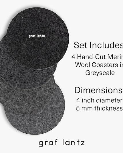Graf Lantz - Bierfilzl Merino Wool Round Coasters Set of 4 - Greyscale (4" Circles) - Absorbs 30% of Weight - German Wool - Heat Resistant, Sustainable, & Reusable - Home Decor & Coffee Table Decor
