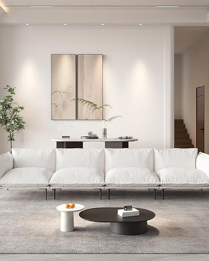 WJShome Sectional Couches for Living Room, Velvet 147" Modern 4 Seater Sofa with Removable Cushions Comfort Deep Seat ForApartment, 8" High Metal Legs, Easy to Clean, Beige
