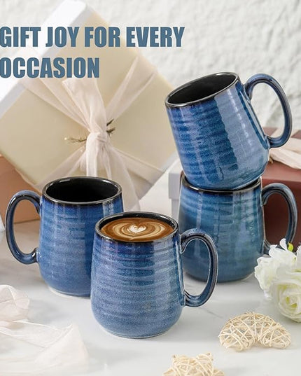Hasense Coffee Mugs Set of 6, 12 Ounce Coffee Cups Set with Handle, Ceramic Tea Mugs for Kitchen, Blue Latte Mugs for Coffee,Cocoa, Tea, Stylish Mug Gift, Dishwasher and Microwave Safe