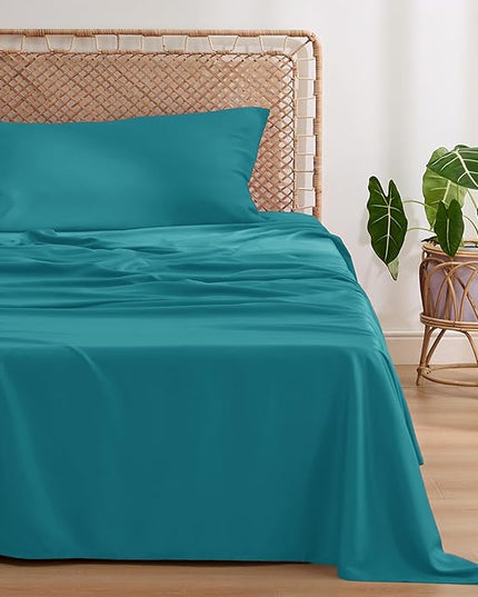 Bedsure Cooling Sheets Twin XL, Rayon Derived from Bamboo, Breathable & Soft Twin XL Sheet Sets, Deep Pocket Up to 16 Inches, Hotel Luxury Silky Dorm Bedding for Hot Sleepers, Turquoise