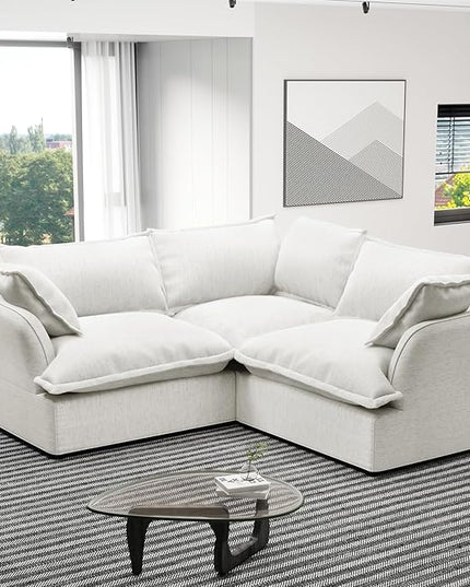 Cloud Modular Sectional Sofa,V Shape Linen Convertible Couches,Down Fill Sectional Sofas,Detachable Couch Cushion Covers,3 Seater Corner Couch for Living Room,Cream White