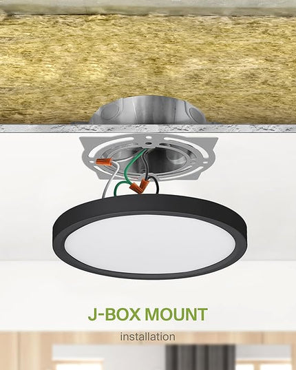ASD LED 5" Round Flush Mount Ceiling Light Fixture, Low Profile Surface Lighting | 5CCT, Dimmable, Ultra-Thin, ETL Listed | 10W 700LM 2700-6000K 120V | Kitchen, Bedroom, Hallway Lamp | Black, 12 Pack