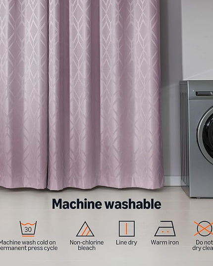 Amazon Basics Jacquard 2-Piece 100% Blackout Curtains, Living Room and Bedroom Drapes, Thermal Insulated Window Treatment, 52"x95", Pink