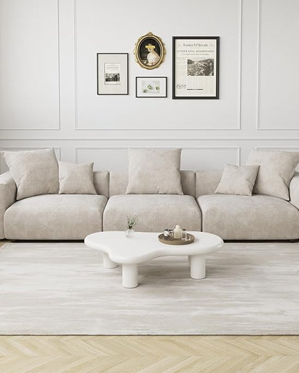 JACH Corduroy Modular Sectional Couch, Oversized Sectional Sofa, Cushion Covers Removable, Modern Deep 3-Seat Couches for Living Room, Office (Beige)