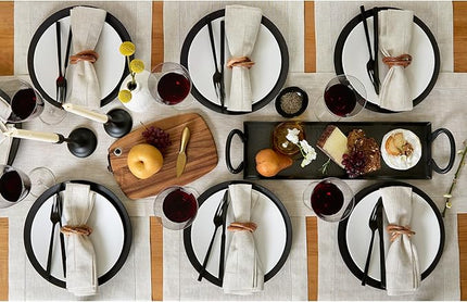 Solino Home Linen Cloth Placemats Set of 6-100% Pure Linen Hemstitch Light Natural Placemats 14 x 19 Inch - Classic Hemstitch Table Place Mats for Christmas, Holiday, New Year