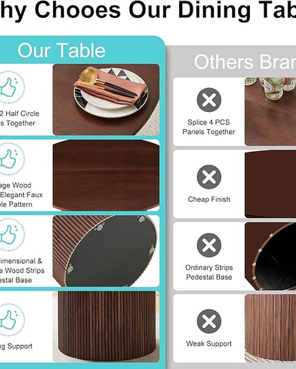 Dining Table Set for 4, 47" Wooden Round Kitchen Table with PU Leather Chairs for Kitchen Room and Small Spaces(Walnut Table + 4 Beige Chairs)