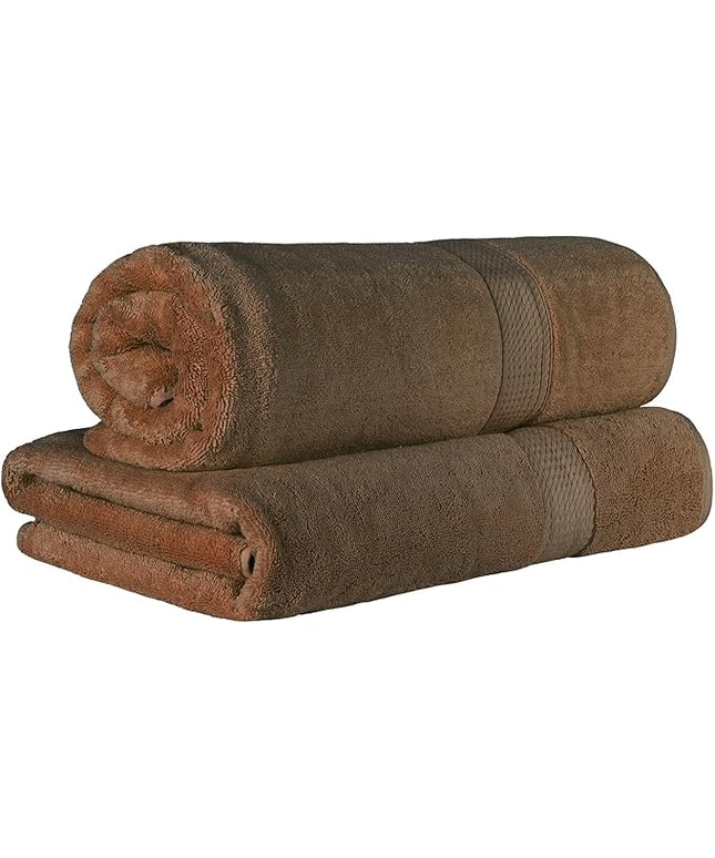 Superior Egyptian Cotton Pile Bath Sheet Set of 2, Ultra Soft Luxury Towels, Thick Plush Essentials, Absorbent Heavyweight, Guest Bath, Hotel, Spa, Home Bathroom, Shower Basics, Chocolate