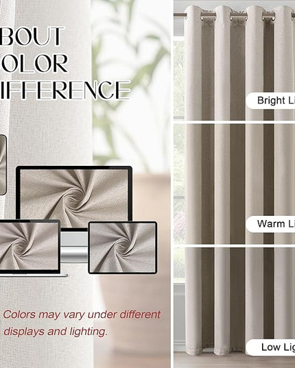 100% Linen Blackout Curtains 120 Inches Long, Noise Reducing Privacy Thermal Insulated Lightweight 10 FT Extra Long Window Drapes for Living Room Patio, Sand Beige, W52 x L120, 2 Panels