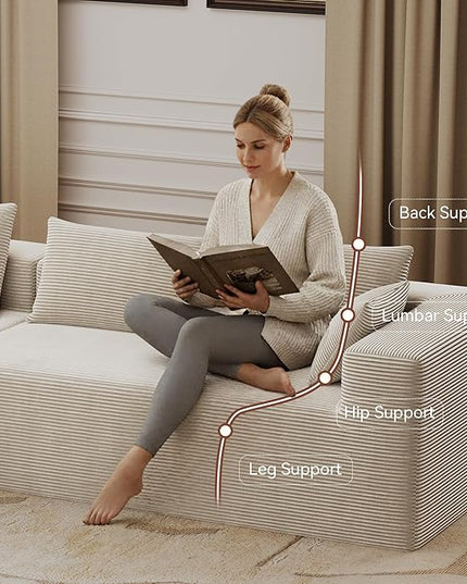 ALISH 111 Inch L-Shaped Cloud Sectional Sofa Couch, Compression Couch with Chaise, Modular Deep Seat Boneless Design for Easy Setup, Plush Upholstered Living Room Bedroom Apartment Furniture, Beige