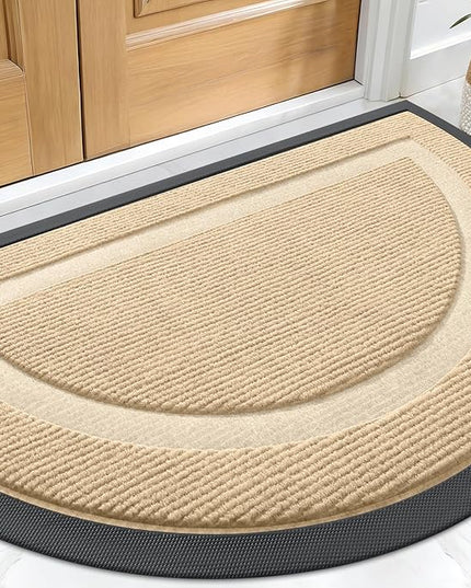 OLANLY Half Circle Door Mat Indoor Outdoor Entrance Welcome, Waterproof All-Season, All-Weather Doormat, Sturdy Natural Rubber, Low Profile, Easy Clean Patio Porch Entryway Mat, 29.5x17, Beige