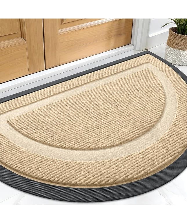 OLANLY Half Circle Door Mat Indoor Outdoor Entrance Welcome, Waterproof All-Season, All-Weather Doormat, Sturdy Natural Rubber, Low Profile, Easy Clean Patio Porch Entryway Mat, 29.5x17, Beige
