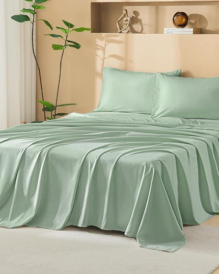 Litanika Super King Plus Size Comforter Set with Sheets Sage Green - 7 Pieces Bed in a Bag Oversized King Boho Tufted Complete Bedding Sets with Comforter, Sheets, Pillowcases & Shams