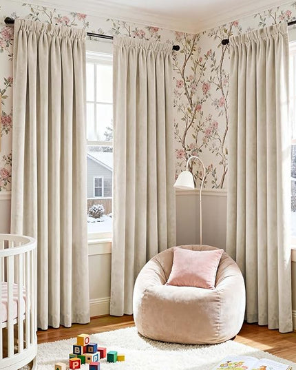Lazzzy Velvet Blackout Curtains Thermal Insulated Room Window Drapes Super Soft Luxury Curtains for Living Room Bedroom Rod Pocket 2 Panels, Beige, 52" W x 90" L