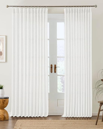 RAIN CITY White Curtains 105 Inches Long 2 Panels Set, Memory Trained Pinch Pleated Semi Sheer Privacy Curtain with Hooks, Back Tab Window Drapes for Living Room Hoom Office 50 x 105 Inch