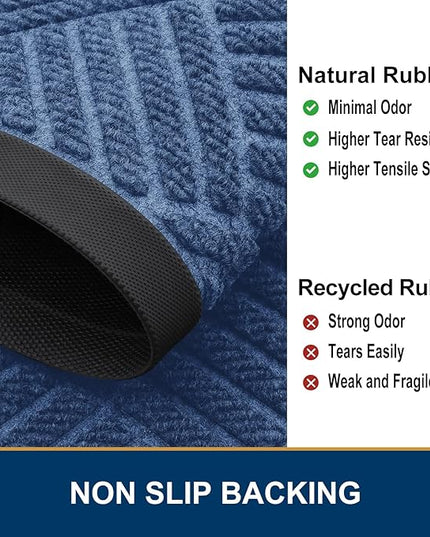 Smiry Front Door Mat Outside Entrance, Heavy Duty Outdoor Indoor Mat, Natural Rubber Doormat, Non Slip, Trap Dirt and Moisture, Easy Clean, Low Profile Patio Porch Entryway Mat, 47x23, Blue
