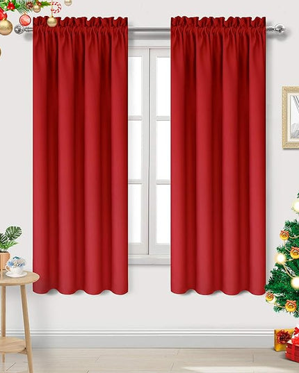 DWCN Red Room Darkening Blackout Curtains - Rod Pocket Thermal Insulated Privacy Energy Saving Window Curtain Drapes 42x 72 inch Length, Set of 2 Bedroom Living Room Curtains