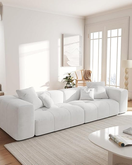 JACH 2 Seater Sofas Sectional Couches, Modern Love Seat Office Couch, Loveseat Modular Couch, Cozy Sleeper Sofa for Apartment, Bedroom, Living Room (Linen Fabric, White)