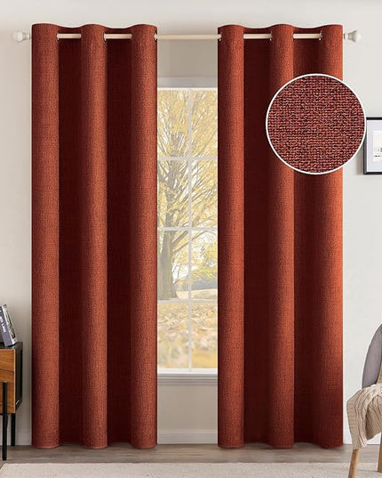 MIULEE 100% Blackout Linen Curtains Thermal Insulated Burnt Orange Fall Curtains Grommet Room Darkening for Living Room Bedroom Nursery Rust Terracotta 42 x 84 (2 Panels)