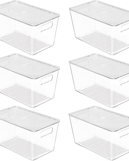 Vtopmart 6 Pack Clear Stackable Storage Bins with Lids, Medium Plastic Containers with Handle for Pantry Organizer and Storage,Perfect for Kitchen,Fridge,Cabinet, Closet,Bathroom Organization