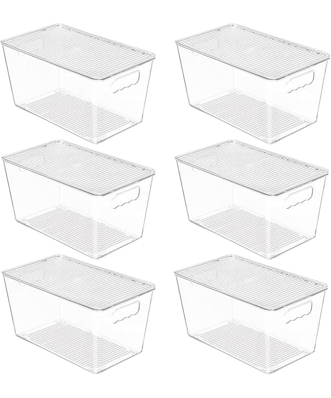 Vtopmart 6 Pack Clear Stackable Storage Bins with Lids, Medium Plastic Containers with Handle for Pantry Organizer and Storage,Perfect for Kitchen,Fridge,Cabinet, Closet,Bathroom Organization