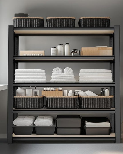 WORKPRO House 5-Tier Shelving Unit, Adjustable Heavy Duty Storage Shelves, Wood Grain Pattern, Waterproof Board, 3000lbs Boltless Shelving for Kitchen, Living Room, Garage, 48"W x 24"D x 72"H, Black