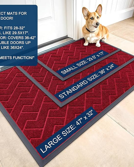 OLANLY Front Door Mat Indoor Outdoor Entrance, Waterproof All-Season, All-Weather Doormat, Sturdy Natural Rubber, Low Profile, Easy Clean Patio Porch Entryway Mat, Herringbone Brick (Wine Red, 71x23)