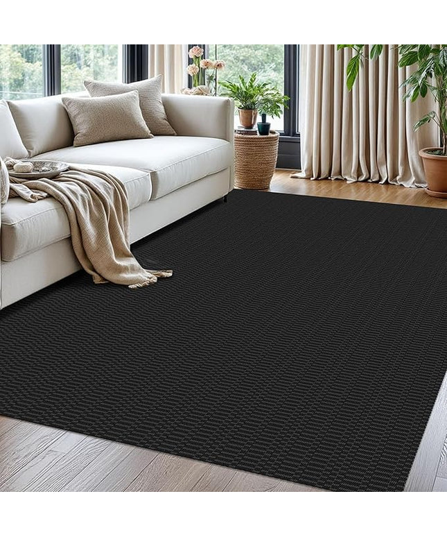 KOZYFLY Washable Area Rug for Living Room 5x7 Ft Bedroom Rug with Runner Backing Braided Cotton Dining Room Rug, Floor Carpet for Living Room Dining Room Bedroom, Black/Grey